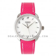 Arceau 32mm White Dial in Steel with Diamond Bezel on Pink Epsom Leather Strap