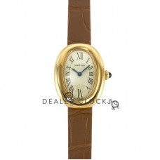 Baignoire Watch Mini Silver Dial in Yellow Gold on Brown Leather Strap