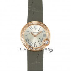 Ballon Blanc 30mm Silver Dial with Diamond Bezel in Rose Gold on Grey Leather Strap