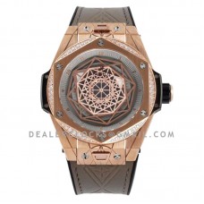 Big Bang Unico Sang Bleu in Rose Gold with Diamond Bezel on Brown Leather Strap