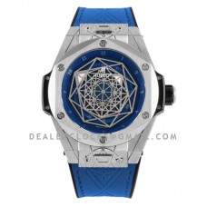 Big Bang Unico Sang Bleu in Steel on Blue Leather Strap
