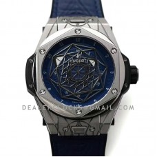 Big Bang Unico Sang Bleu in Titanium on Blue Leather Strap