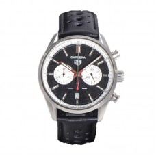 Carrera Chronograph 43 Black Dial on Leather Strap