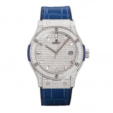 Classic Fusion Automatic 42mm Diamond Paved Dial in Steel on Blue Leather Strap
