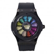 Classic Fusion Takashi Murakami 45mm Sunflower Dial in DLC on Rubber Strap