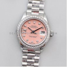 Datejust 28 279384RBR Pink Dial Diamond Markers in Steel