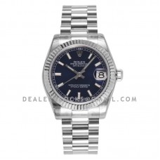 Datejust 31 Blue Dial Stick Markers in Steel on President Bracelet