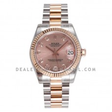 Datejust 31 Rose Dial Diamond Markers in Everose Gold/Steel on President Bracelet