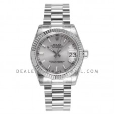 Datejust 31 Silver Dial Stick Markers in Steel on President Bracelet