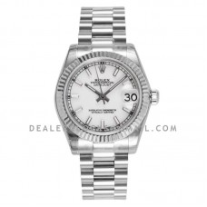 Datejust 31 White Dial Stick Markers in Steel on President Bracelet