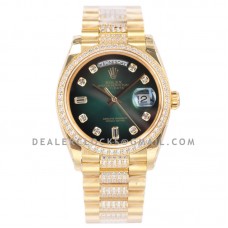 Day-Date 36 128348RBR Green Dial with Diamond Bezel in Yellow Gold