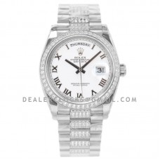 Day-Date 36 128349RBR White Dial with Diamond Bezel in White Gold