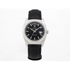 Day-Date 36 Black Dial in White Gold on Leather Strap