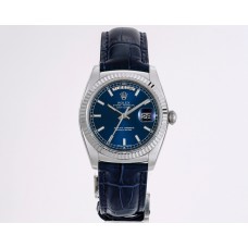 Day-Date 36 Blue Dial in White Gold on Leather Strap