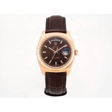 Day-Date 36 Brown Dial in Rose Gold on Leather Strap