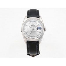 Day-Date 36 Silver Dial in White Gold on Leather Strap