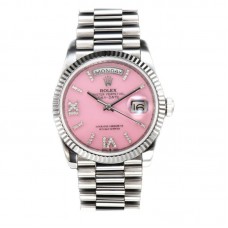Daydate 36 128236 Pink Opal Dial with Roman Marker in Platinum