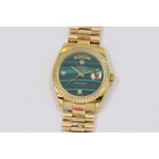 Daydate 36 128238 Malachite Diamond Marker Dial in Yellow Gold