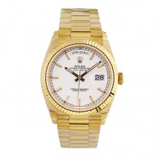 Daydate 36 128238 White Dial with Sticker in Yellow Gold
