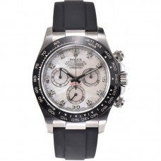 Daytona 116519LN White MOP Dial with Diamond Markers in White Gold on Rubber Strap