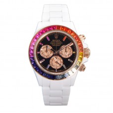 Daytona Black Dial with Rainbow Bezel in White Ceramic