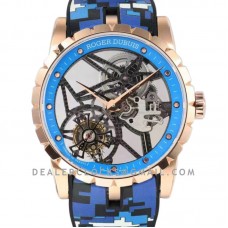 Excalibur Spider Skeleton Flying Tourbillon in Rose Gold with Blue/Black Rubber Strap