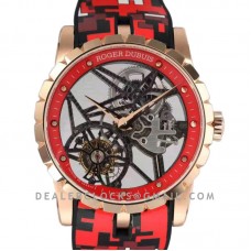 Excalibur Spider Skeleton Flying Tourbillon in Rose Gold with Red/Black Rubber Strap