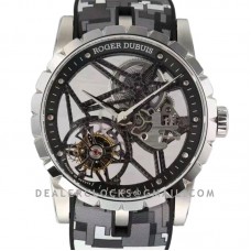 Excalibur Spider Skeleton Flying Tourbillon in Steel with White/Black Rubber Strap