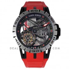 Excalibur Spider Skeleton Flying Tourbillon in Titanium with Red Rubber Strap