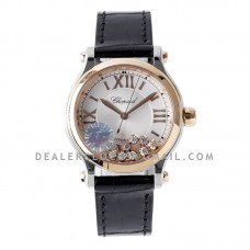 Happy Sport Automatic 33mm White Dial in Steel/Rose Gold on Black Leather Strap