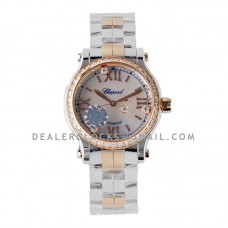 Happy Sport Automatic 33mm White MOP Dial with Diamond Bezel in Steel/Rose Gold