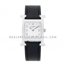 Heure H 21mm White Dial in Steel on Black Epsom Leather Strap