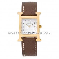 Heure H 21mm White Dial in Yellow Gold on Brown Epsom Leather Strap