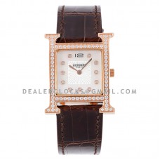 Heure H 26mm MOP Dial in Rose Gold on Brown Leather Strap