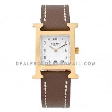 Heure H 26mm White Dial in Yellow Gold on Dark Brown Epsom Leather Strap