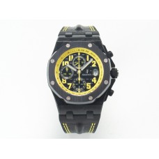 Royal Oak Offshore Bumble Bee Forged Carbon 1:1 JF Best Edition on Leather Strap A7750 w/ Cyclops &amp; DW Mod