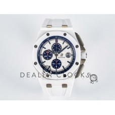Royal Oak Offshore 44mm White Ceramic TKF 1:1 Best Edition White Dial on White Rubber Strap A3126