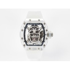 RM52-01 White Transparent Tourbillon MSF Best Edition Skull Dial on White Rubber Strap