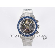 Daytona Artisans Skeleton SS ADGF Best Edition Blue Ceramic Bezel Skeleton Dial on SS Oyster Bracelet SA4130
