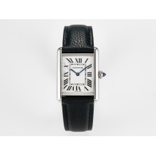 Tank Must Large SS 33.7mm DRF 1:1 Best Edition White Dial on Black Leather Strap Swiss Quartz