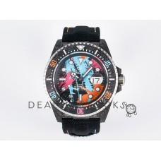 Sea Dweller 43mm Carbon DIWF Best Edition Graffiti Dial on Black Nylon Strap A2824