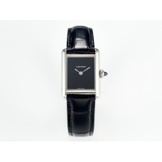 Tank Must Small SS 29mm DRF 1:1 Best Edition Black Dial on Black Leather Strap Swiss Quartz