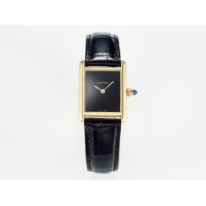 Tank Louis Cartier Small YG 29mm DRF 1:1 Best Edition Black Dial on Black Leather Strap Swiss Quartz