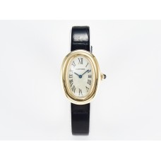 Baignoire De Cartier YG DRF 1:1 Best Edition Silver Dial on Black Leather Strap Swiss Quartz