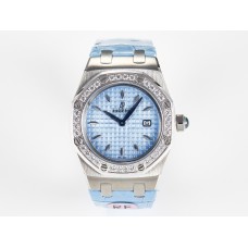 Royal Oak Offshore Ladies 33mm SS DRF Best Edition Blue Dial Diamonds Bezel on Blue Leather Strap ETA Quartz