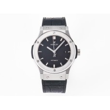 Classic Fusion 42mm SS JJF 1:1 Best Edition Black Dial on Black Gummy Leather Strap