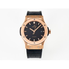 Classic Fusion 42mm RG JJF 1:1 Best Edition Black Dial on Black Gummy Leather Strap