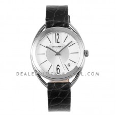 Liens Lumiere White Dial in Steel on Black Strap