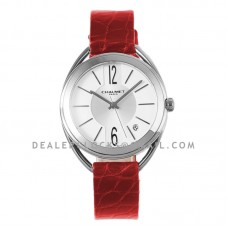 Liens Lumiere White Dial in Steel on Red Strap