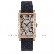 Long Island 952QZ Diamond Paved Dial in Rose Gold with Black Markers on Leather Strap